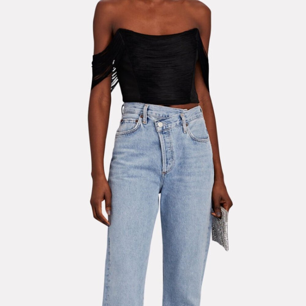 JONATHAN SIMKHAI Karli Draped Fringed Crepe Bustier Top